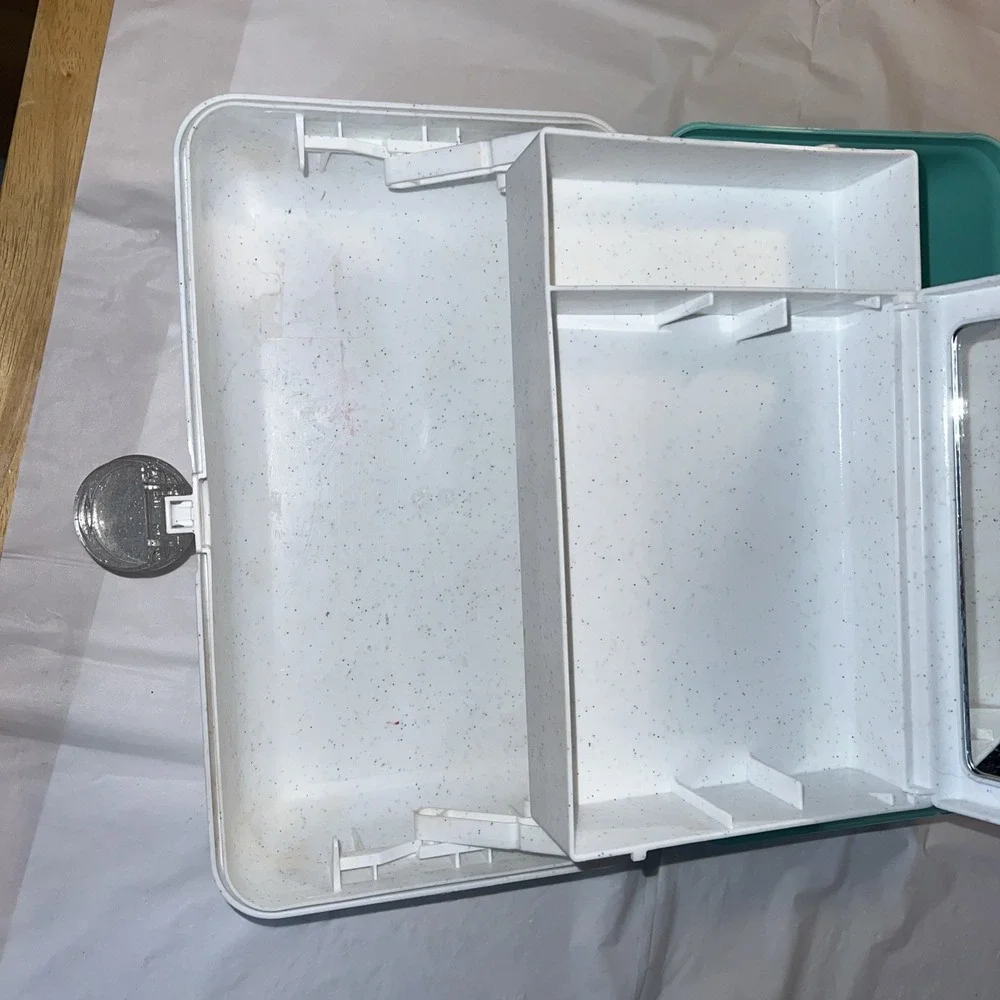 Caboodles Make Up Case Ulta Beauty Edition Aqua White Glitter Storage W/ Mirror